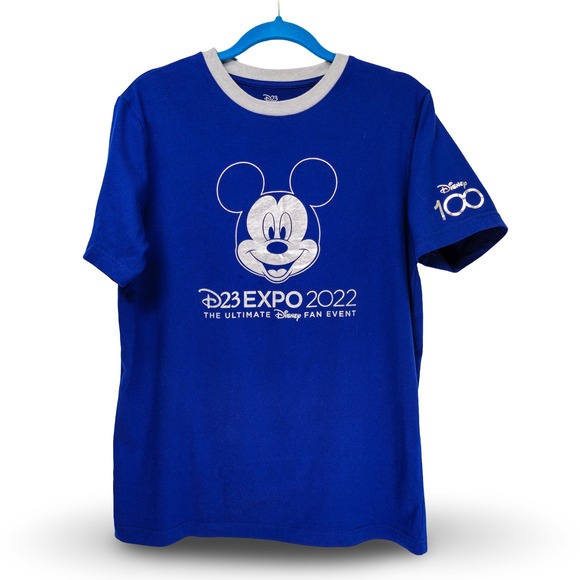 Disney Tops - Disney D23 Expo 2022 Mickey Mouse Ringer T-Shirt Womens Size M Blue Excellent